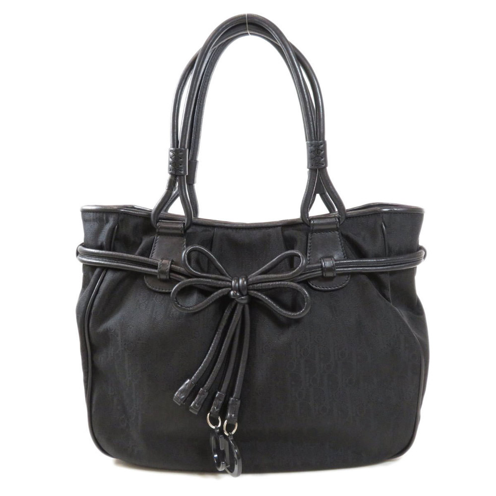 Christian Dior Trotter Pattern Handbag Nylon Material Black